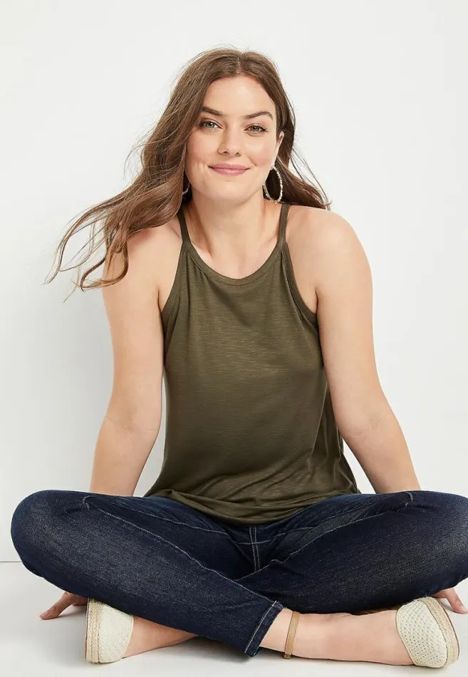 Women 247 Olive High Neck Tank Top Maurices Tops