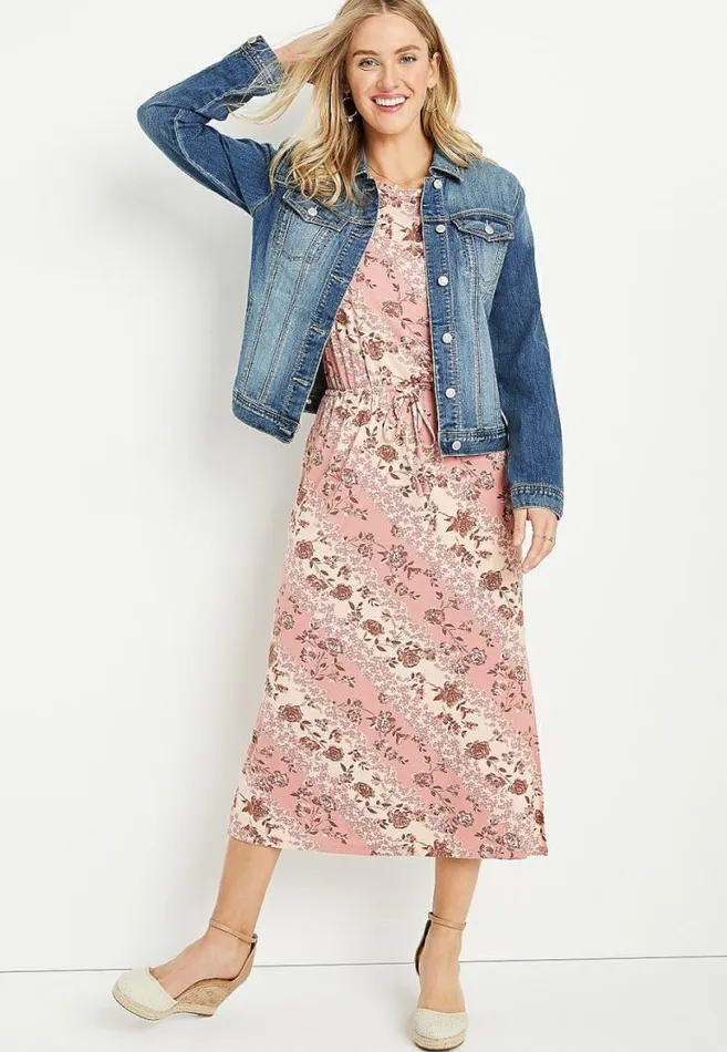 Women 247 Pink Floral Boyfriend Midi Dress Maurices Dresses and Jumpsuits