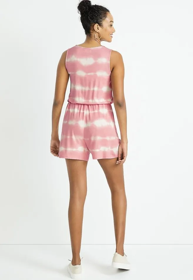 Women 247 Pink Tie Dye Romper Maurices Dresses and Jumpsuits