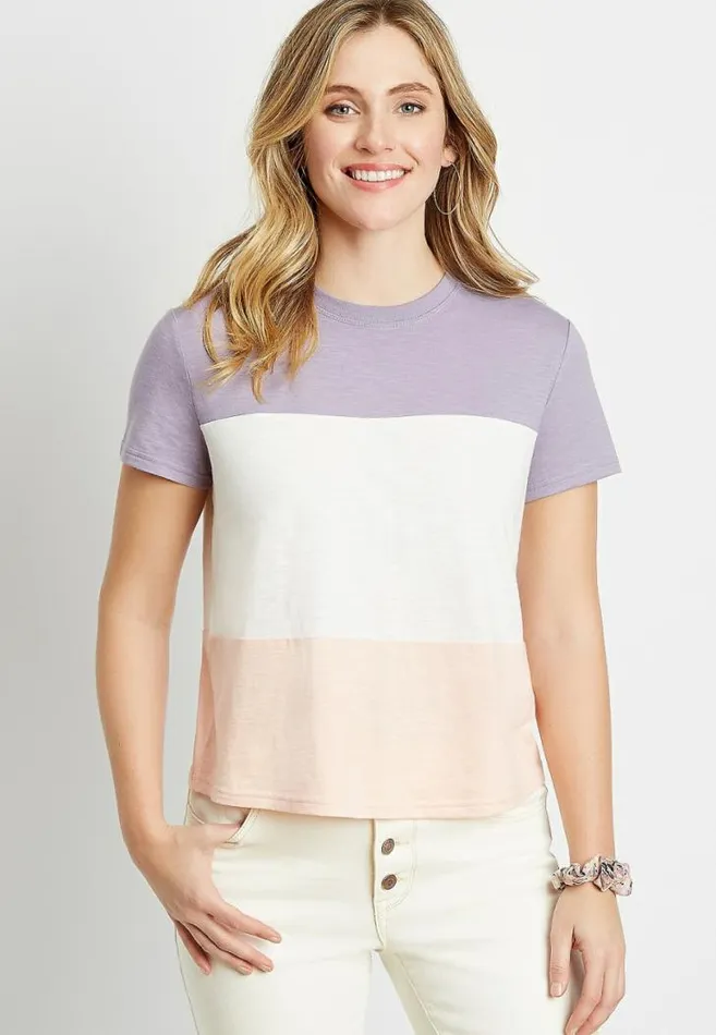 Women 247 Purple Colorblock Crew Neck Cropped Tee Maurices Tops