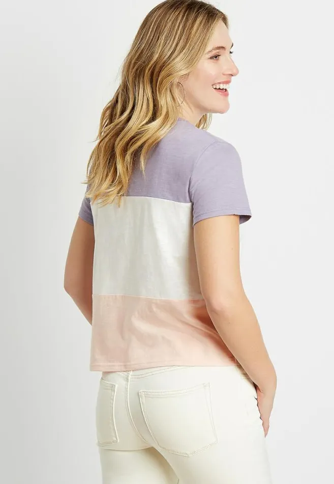 Women 247 Purple Colorblock Crew Neck Cropped Tee Maurices Tops