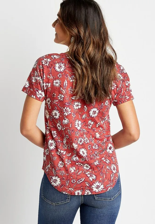 Women 247 Red Floral Drop Shoulder Tee Maurices Tops