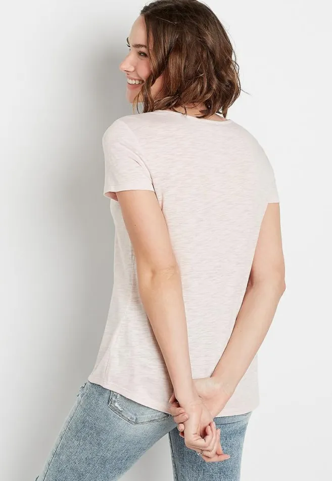 Women 247 Solid Lace Trim V Neck Tee Maurices Tops
