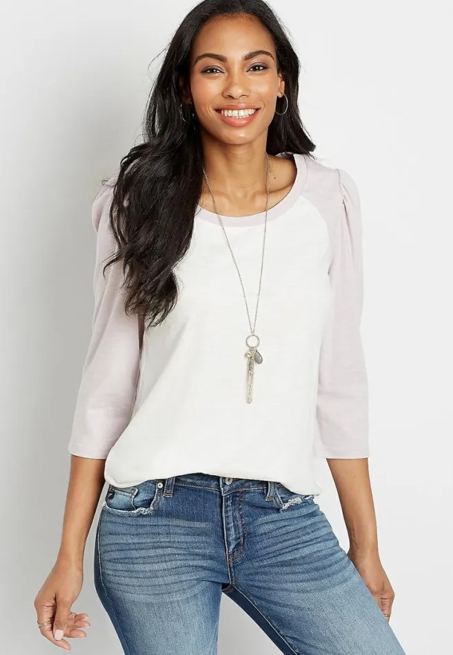 Women 247 Solid Puff Sleeve Baseball Tee Maurices Tops