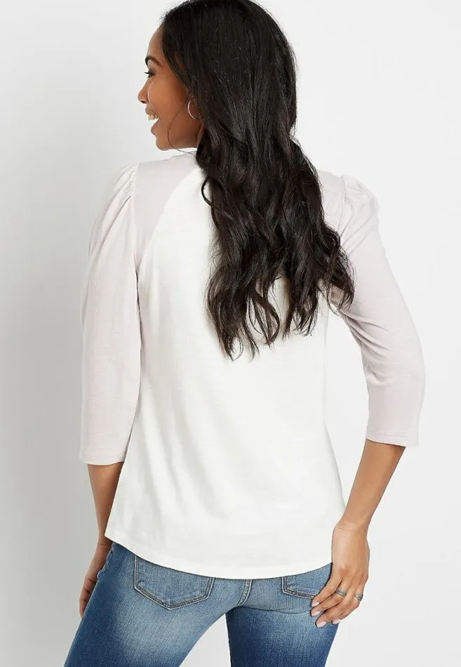 Women 247 Solid Puff Sleeve Baseball Tee Maurices Tops