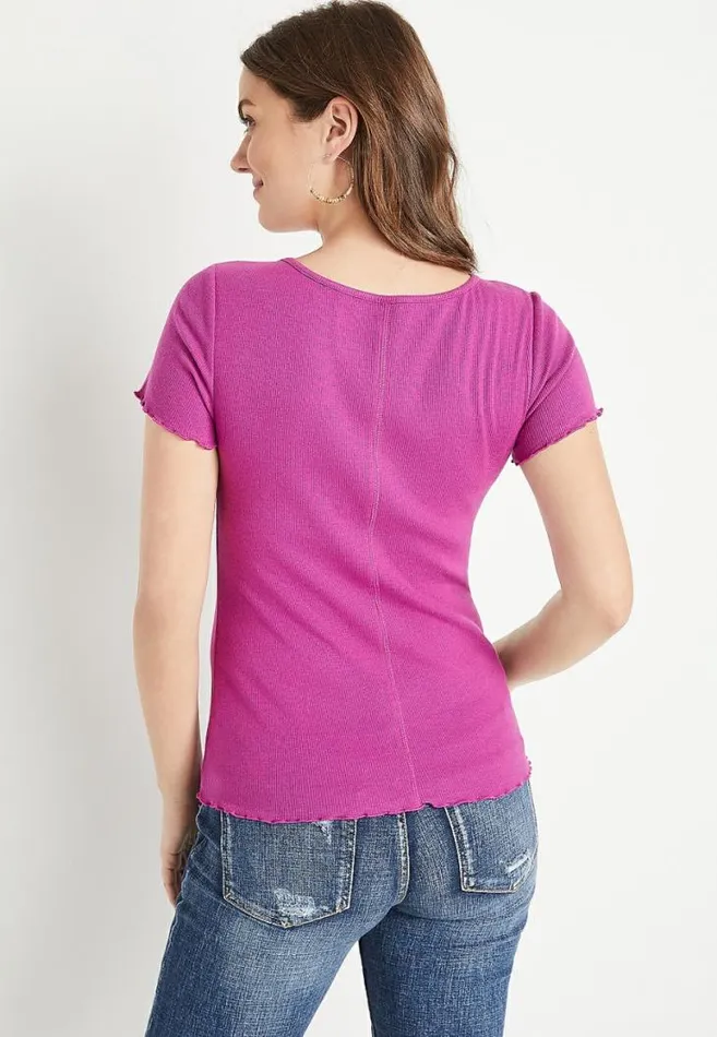 Women 247 Solid Ribbed Lettuce Edge Tee Maurices Tops