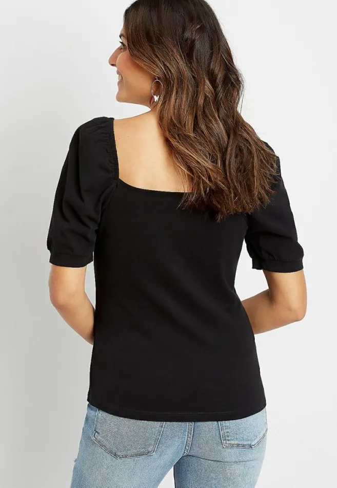 Women 247 Solid Ruched Sweetheart Puff Sleeve Top Maurices Tops