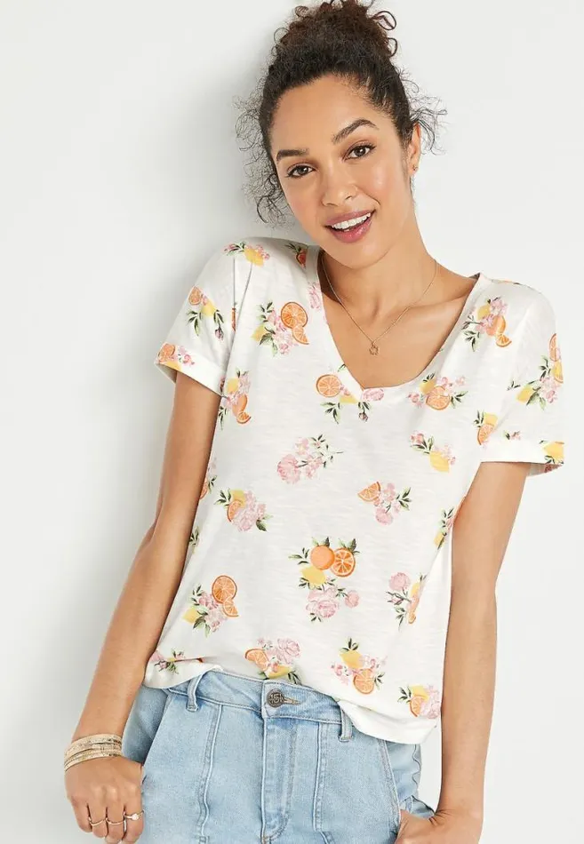 Women 247 White Fruit Drop Shoulder Tee Maurices Tops