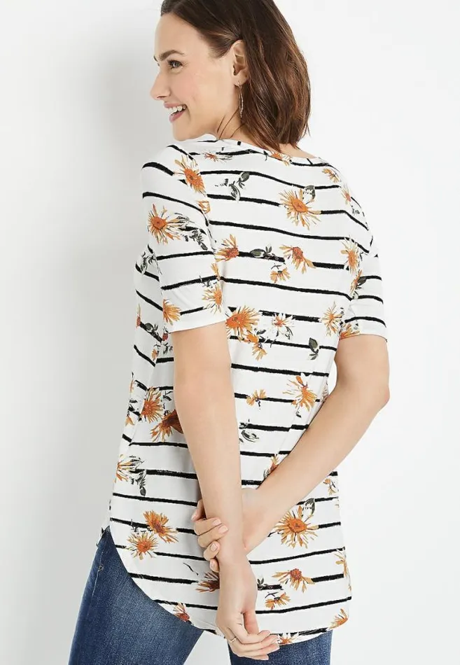 Women 247 White Striped Daisy Tunic Tee Maurices Tops