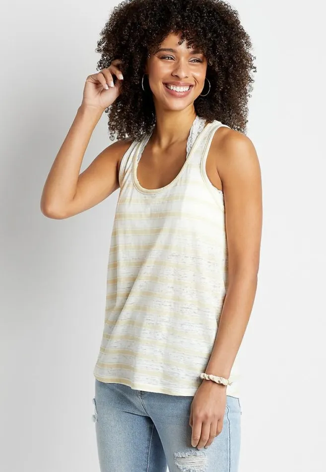Women 247 White Striped Knot Back Tank Top Maurices Tops