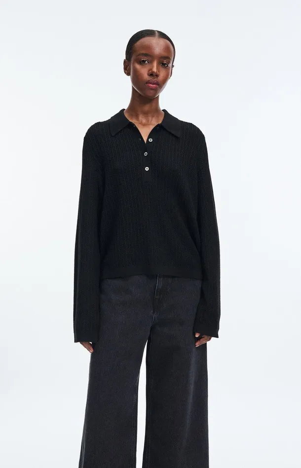 Women A Day039s March Knitwear Clarice Cable Merino Polo Sweater