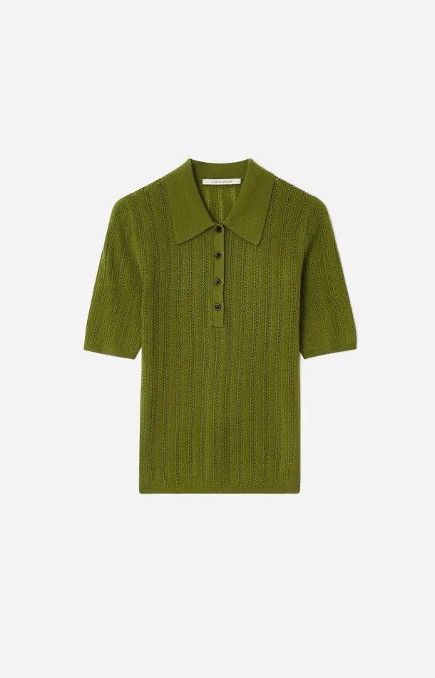 Women A Day039s March Tshirts and Tops Dip Pointelle Short Sleeve Merino Polo