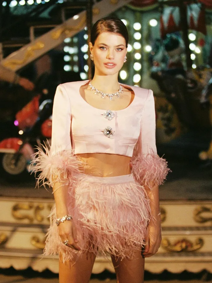 Women Ambre Satin Feather Top Nana Jacqueline Tops