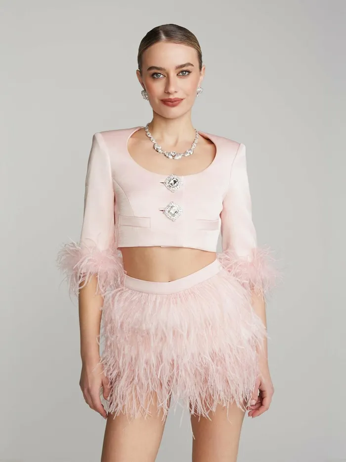 Women Ambre Satin Feather Top Nana Jacqueline Tops