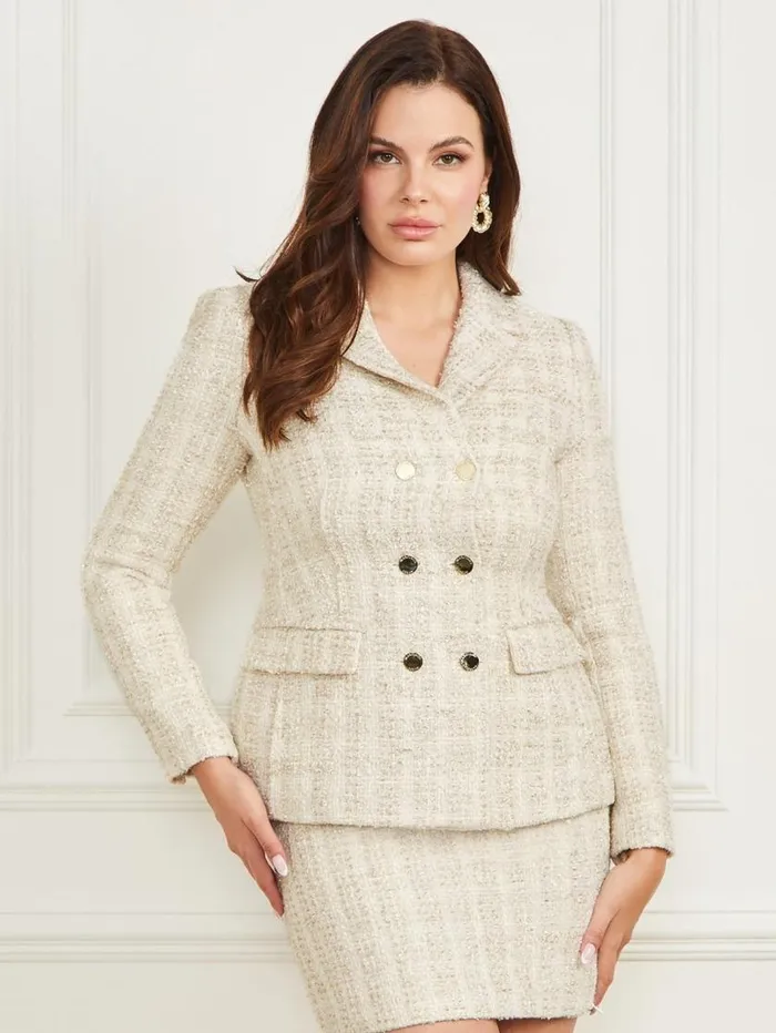 Women Angelica Tweed Blazer Tallulha White And Gold Marciano Jackets