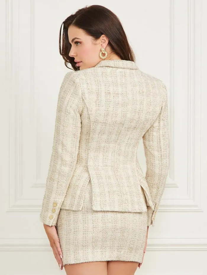 Women Angelica Tweed Blazer Tallulha White And Gold Marciano Jackets Women Angelica Tweed Blazer Tallulha White And Gold Marciano Jackets