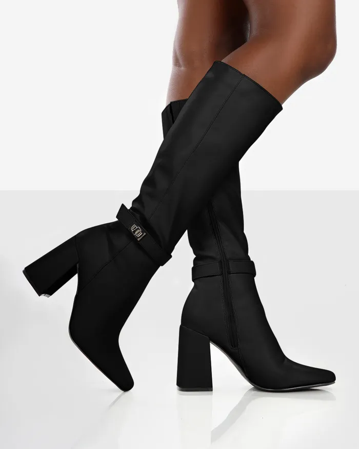 Women Apologetic Black Pu Over The Knee Block Heel Boots Black Public Desire Long Boots