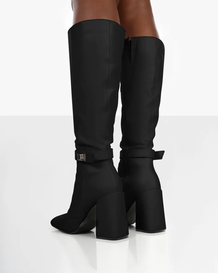 Women Apologetic Black Pu Over The Knee Block Heel Boots Black Public Desire Long Boots