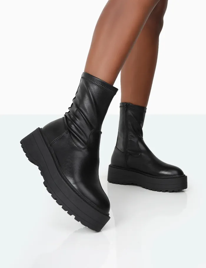 Women Auden Black PU Chunky Sole Ankle Boots Brown Public Desire Ankle Boots