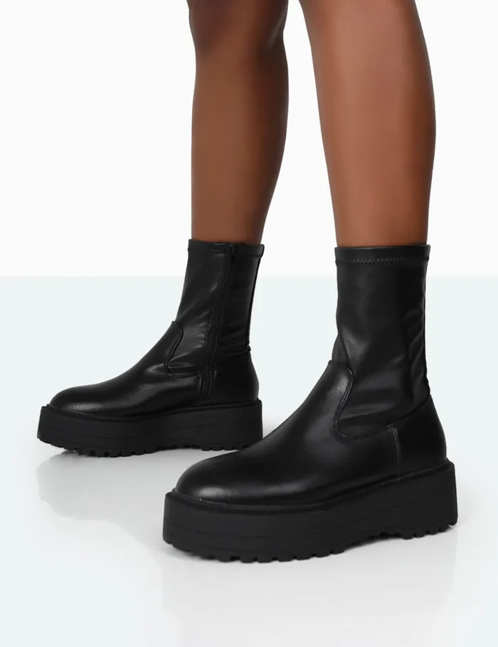 Women Auden Black PU Chunky Sole Ankle Boots Brown Public Desire Ankle Boots