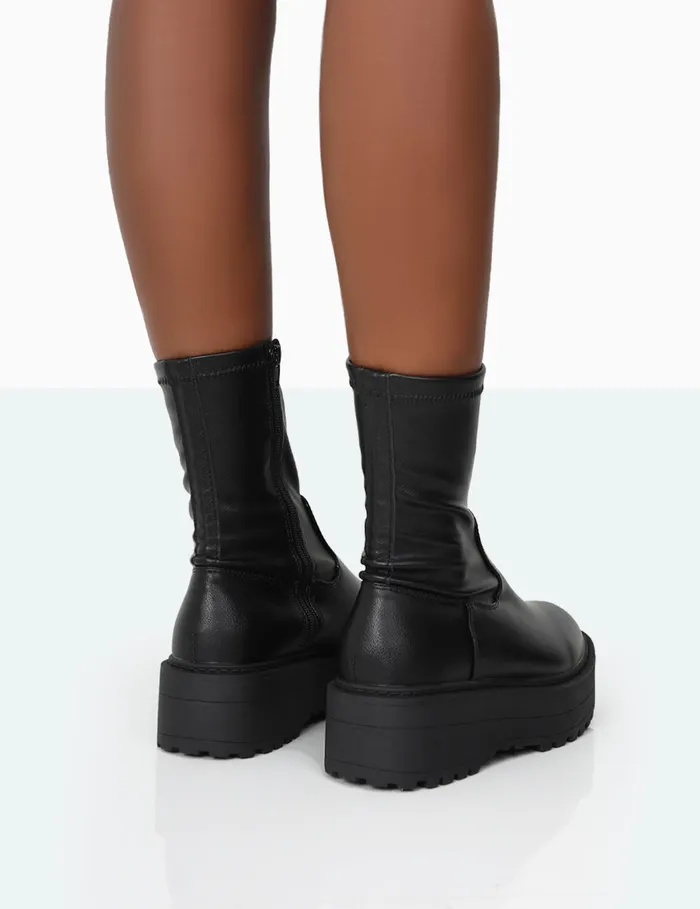Women Auden Black PU Chunky Sole Ankle Boots Brown Public Desire Ankle Boots
