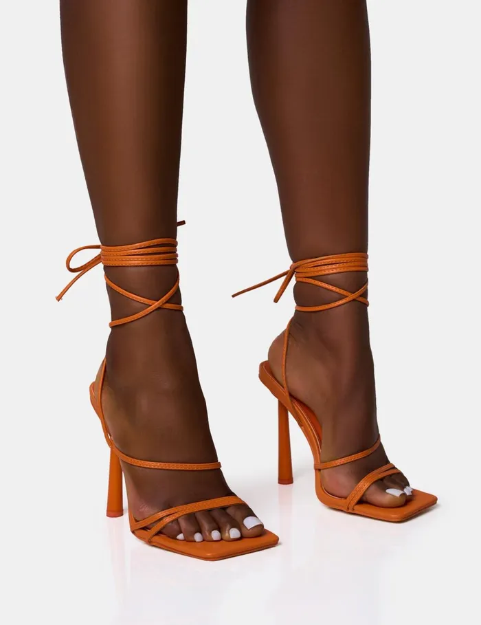 Women Bad Gal Orange Strappy Lace Up Square Toe Heels Orange Public Desire Party Women Bad Gal Orange Strappy Lace Up Square Toe Heels Orange Public Desire Party