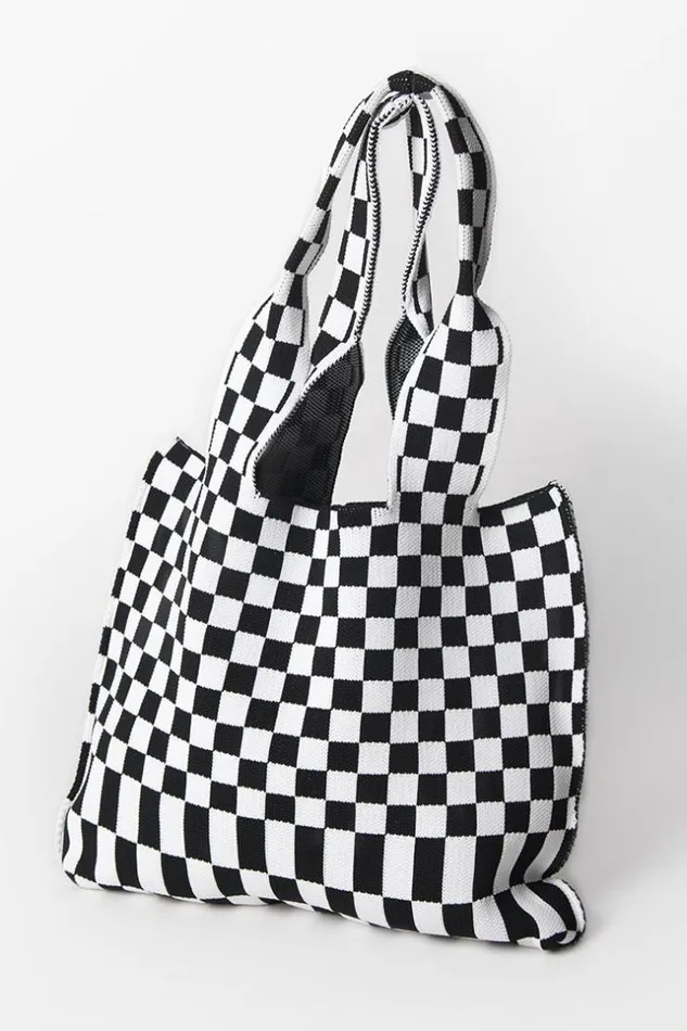 Women Bags Cupshe Cityscape Plaided Tote Bag Blackwhite
