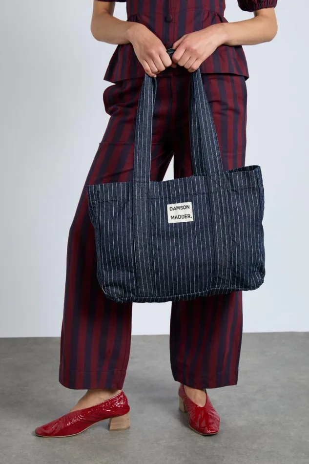 Women Bags Damson Madder Damson Tote Bag 8211 Denim Pinstripe