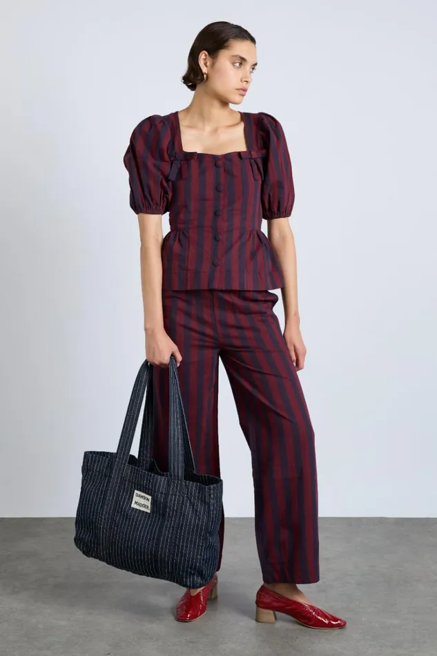 Women Bags Damson Madder Damson Tote Bag 8211 Denim Pinstripe