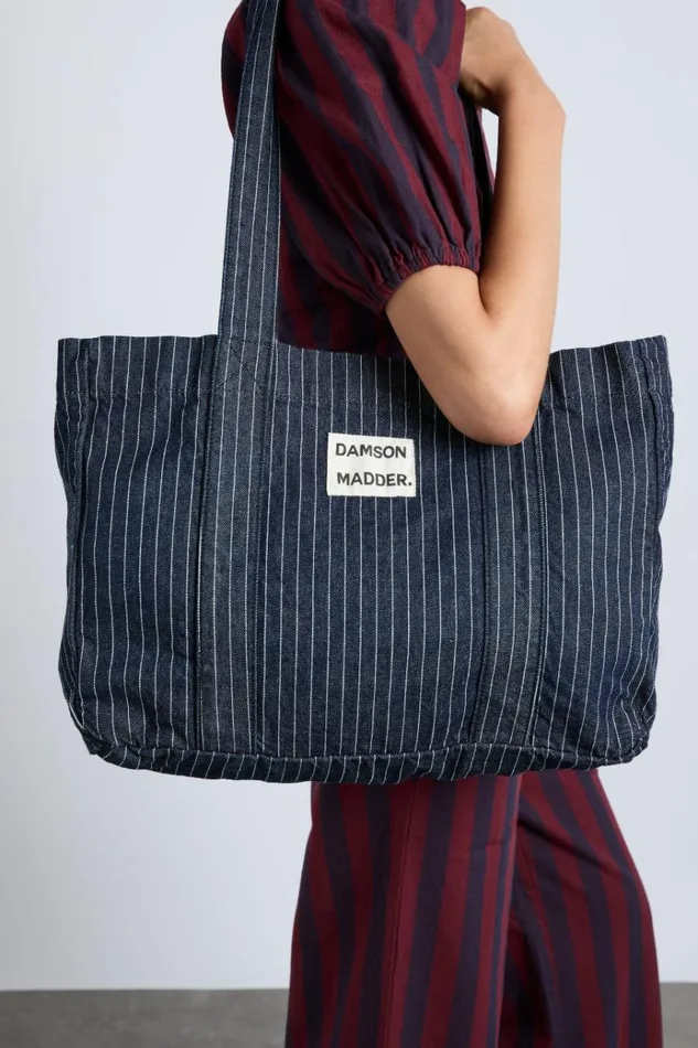 Women Bags Damson Madder Damson Tote Bag 8211 Denim Pinstripe