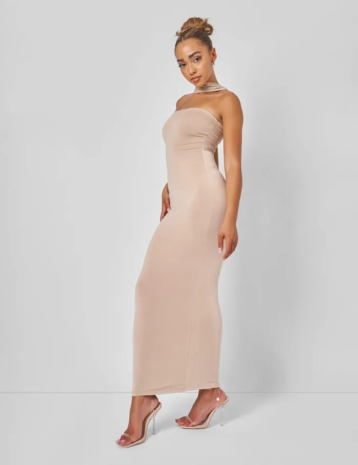 Women Bandeau Maxi Dress With Scarf Detail In Gold Gold Public Desire Dresses