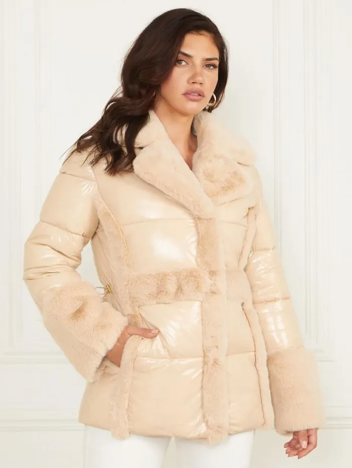 Women Bessie Puffer Coat Neutral Ivory Marciano Jackets