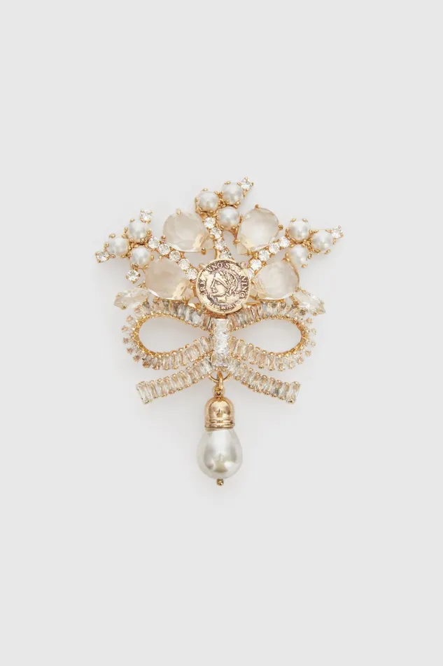 Women Bijoux Ermanno Scervino Gold Brooch With Pearls And Stones 8211 Ermanno Scervino Gold Women Bijoux Ermanno Scervino Gold Brooch With Pearls And Stones 8211 Ermanno Scervino Gold