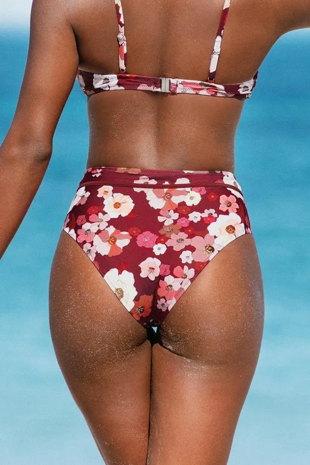 Women Bikini Bottoms Cupshe Paige Floral Mid Waisted Bikini Bottom Multicolor
