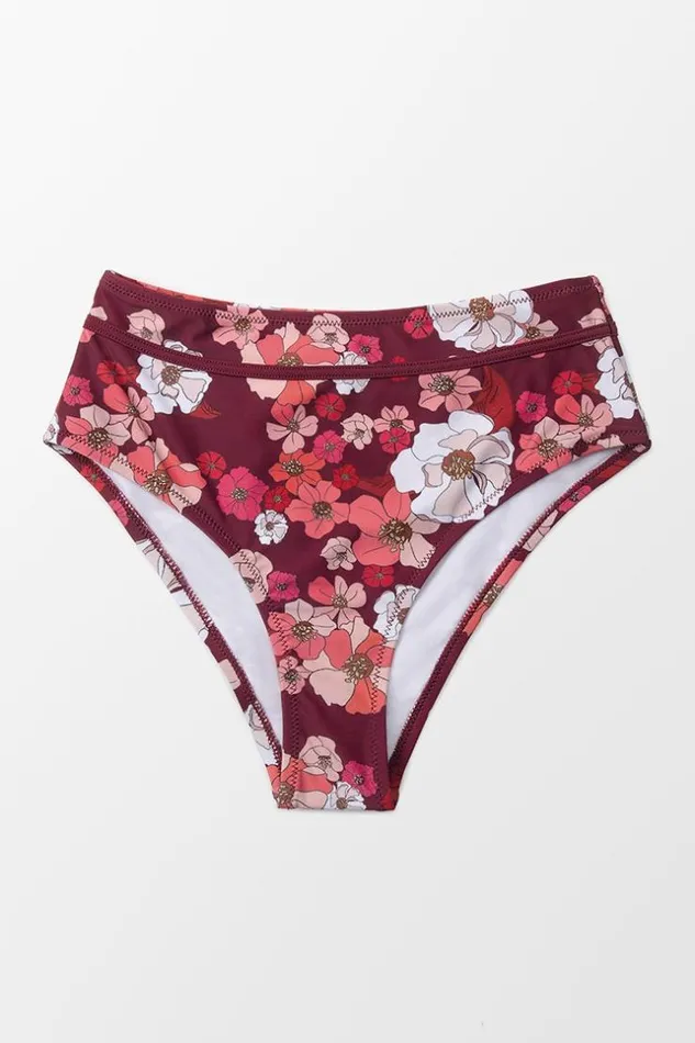Women Bikini Bottoms Cupshe Paige Floral Mid Waisted Bikini Bottom Multicolor