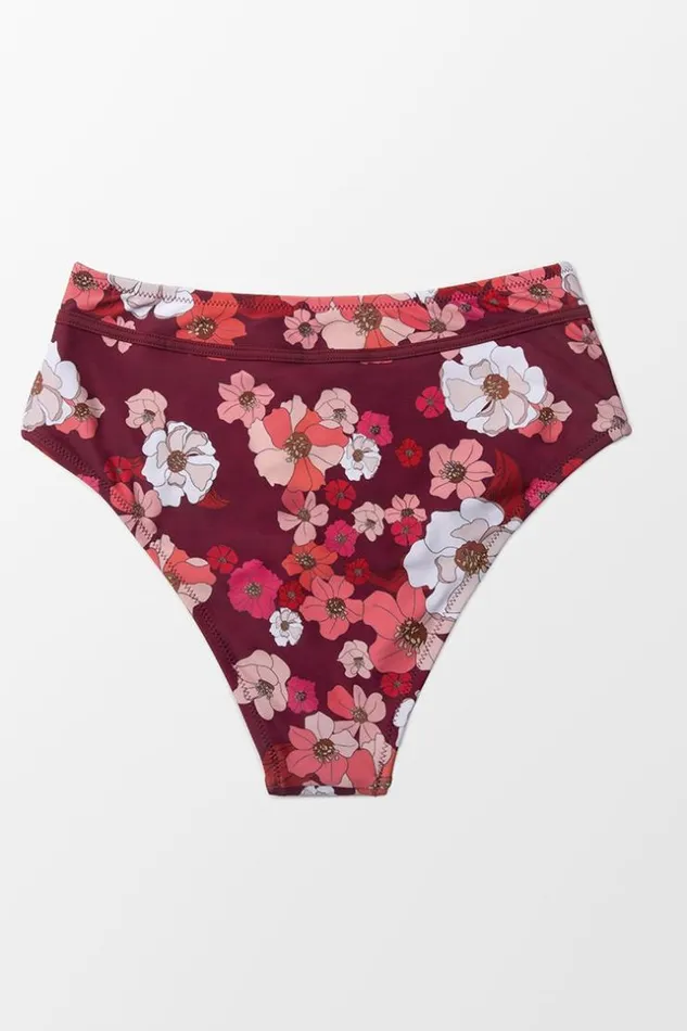 Women Bikini Bottoms Cupshe Paige Floral Mid Waisted Bikini Bottom Multicolor