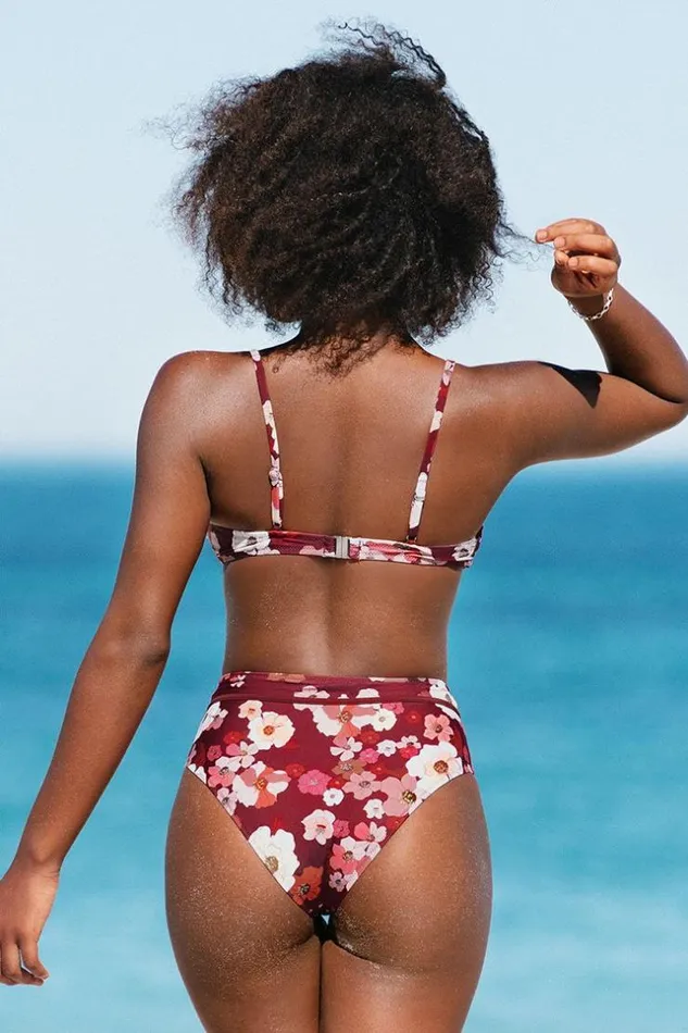 Women Bikini Bottoms Cupshe Paige Floral Mid Waisted Bikini Bottom Multicolor