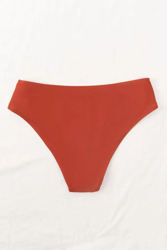 Women Bikini Bottoms Cupshe Seaside Holiday MidRise Hipster Bikini Bottom Red