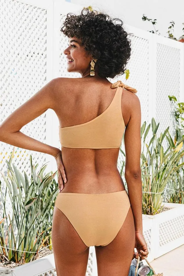 Women Bikini Sets Cupshe Emilie One Shoulder Self Tie Bikini Golden