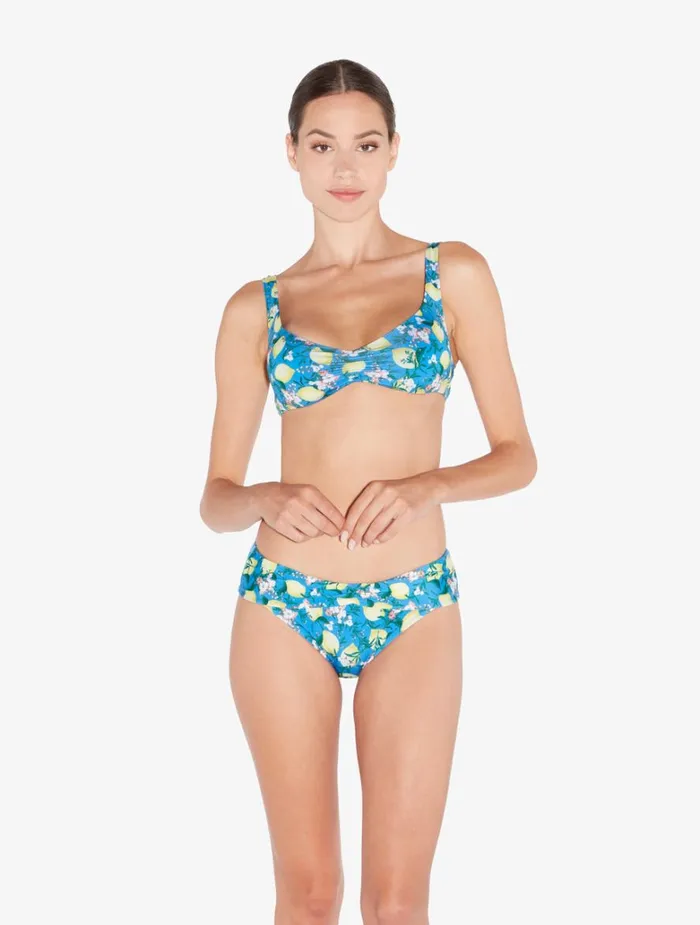Women Bikinis La Perla Blue Printed Bikini Brief With Draped Waist