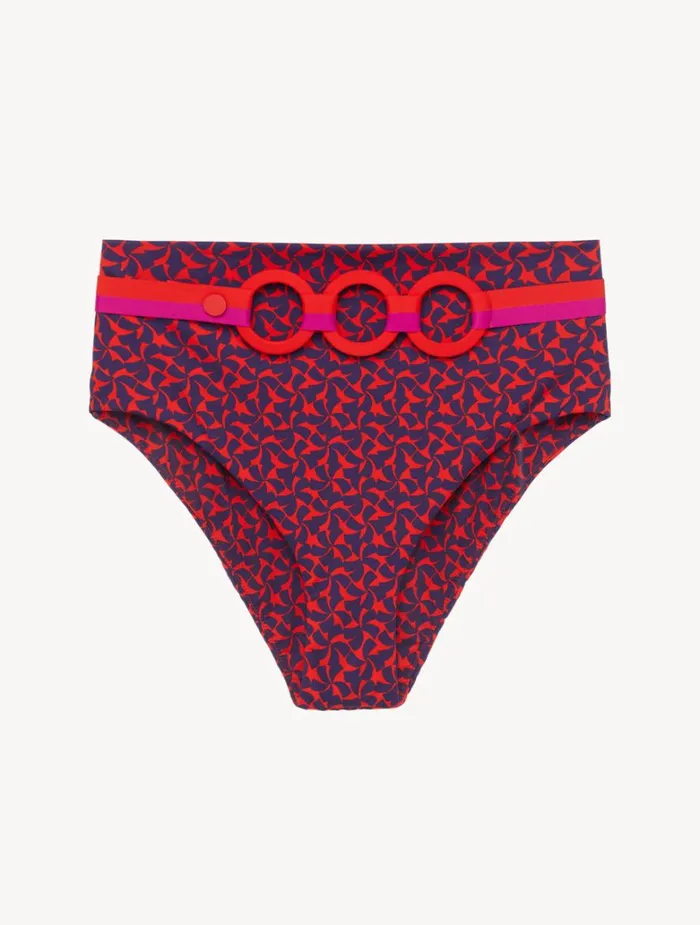Women Bikinis La Perla Highwaisted Belted Bikini Briefs In Red And Blue