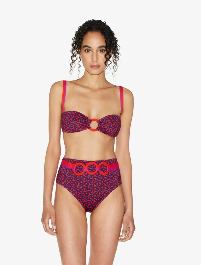 Women Bikinis La Perla Highwaisted Belted Bikini Briefs In Red And Blue