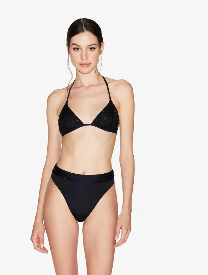 Women Bikinis La Perla Triangle Bikini Top In Black With Beading