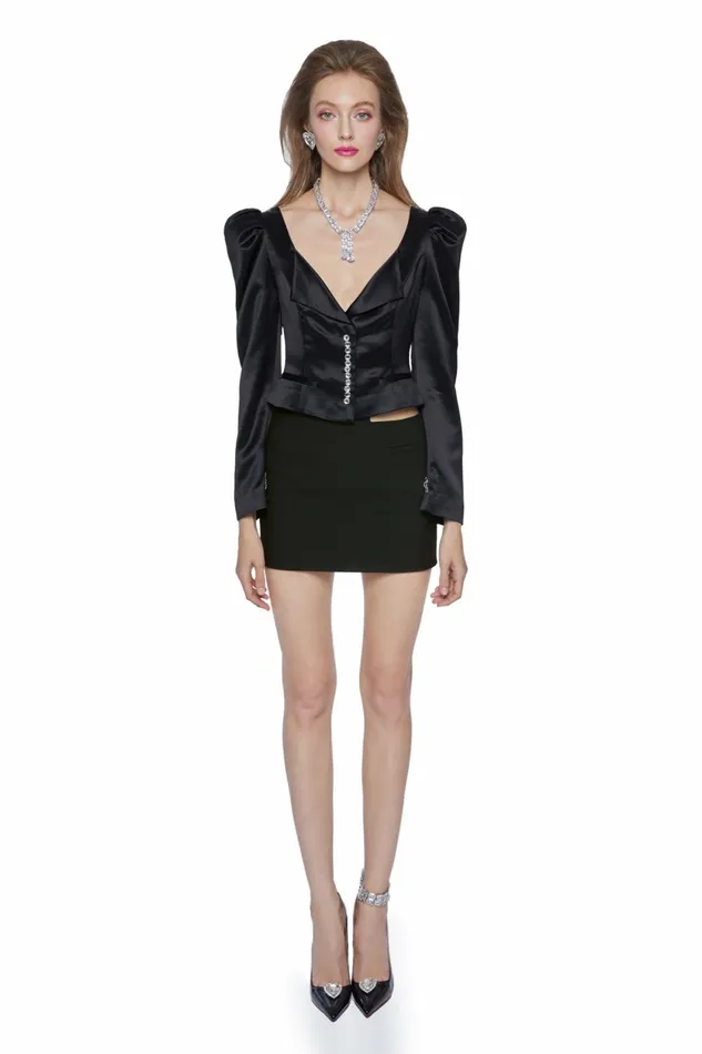 Women Black Jaylene Satin Shirt Nana Jacqueline Tops