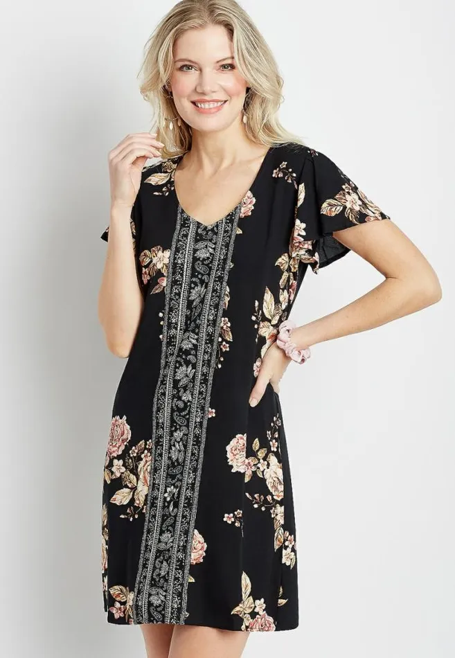 Women Black Mix Floral Flutter Sleeve Mini Shift Dress Maurices Dresses and Jumpsuits Women Black Mix Floral Flutter Sleeve Mini Shift Dress Maurices Dresses and Jumpsuits