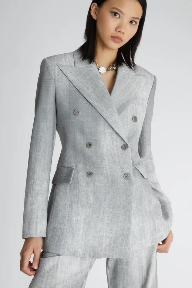 Women Blazers Ermanno Scervino Doublebreasted Jacket With Jeans Print 8211 Ermanno Scervino Grey Denim