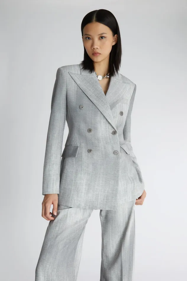 Women Blazers Ermanno Scervino Doublebreasted Jacket With Jeans Print 8211 Ermanno Scervino Grey Denim