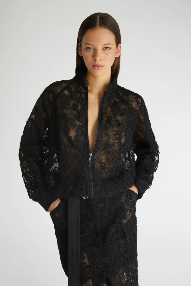 Women Blazers Ermanno Scervino Lace Bomber Jacket Total Black 8211 Ermanno Scervino Black