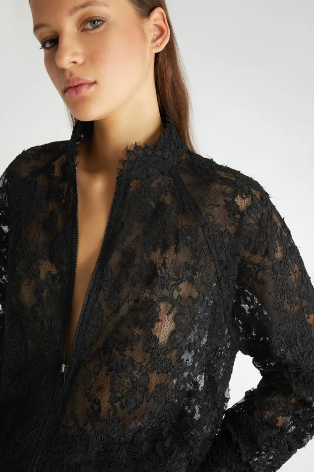 Women Blazers Ermanno Scervino Lace Bomber Jacket Total Black 8211 Ermanno Scervino Black