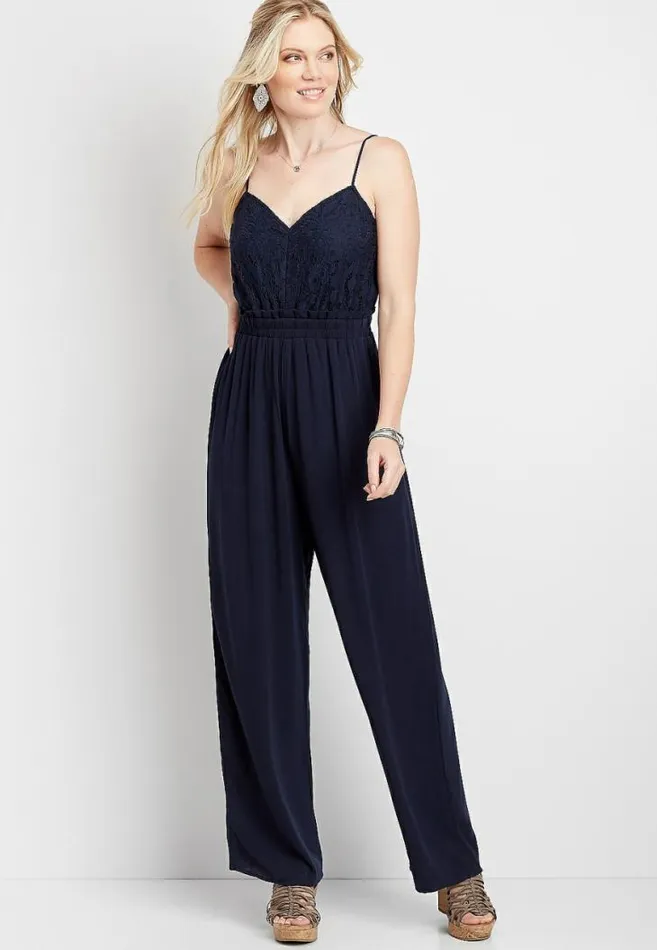 Women Blue Lace Bodice Paperbag Waist Jumpsuit Maurices Dresses and Jumpsuits